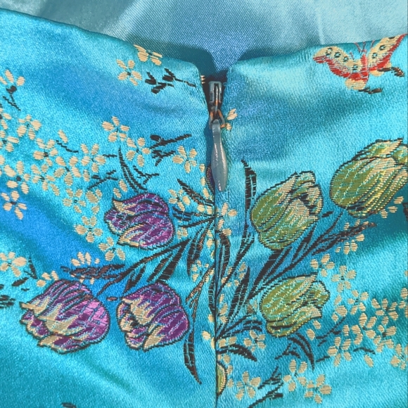Turquoise embroidered dress - vintage - Picture 3 of 8